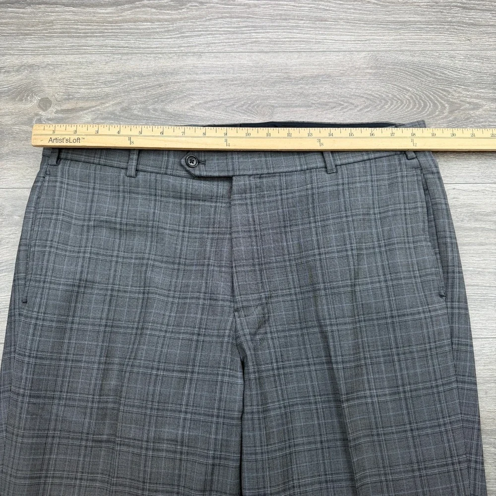 Brooks Brothers Dress Pants Mens 38x30 Gray Blue Windowpane Plaid Regent Slacks